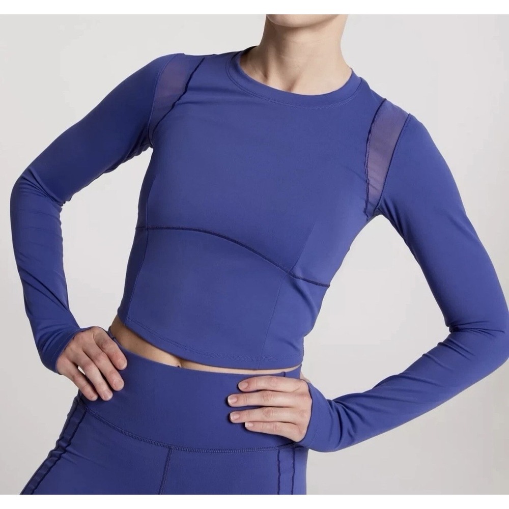 Calia Inspire Mesh Cut Out Long Sleeve Crop Top Women's Medium Rich Blue